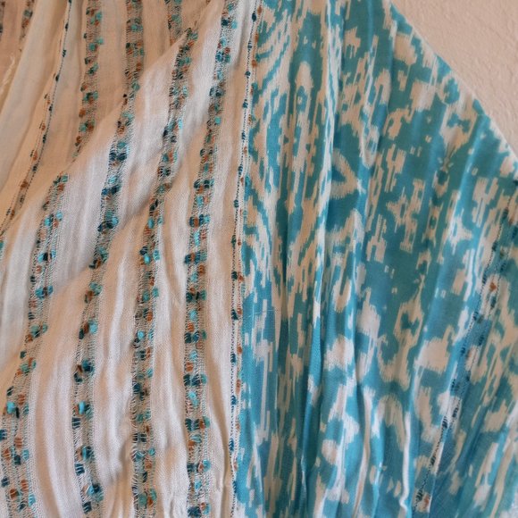 Turquoise Blue & White Ikat Mixed Print Infinity Scarf - Picture 6 of 16